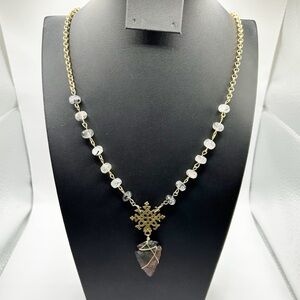 Gypset Honey Gold Tone Chain Necklace Genuine Quartz Arrowhead Pendant 33"